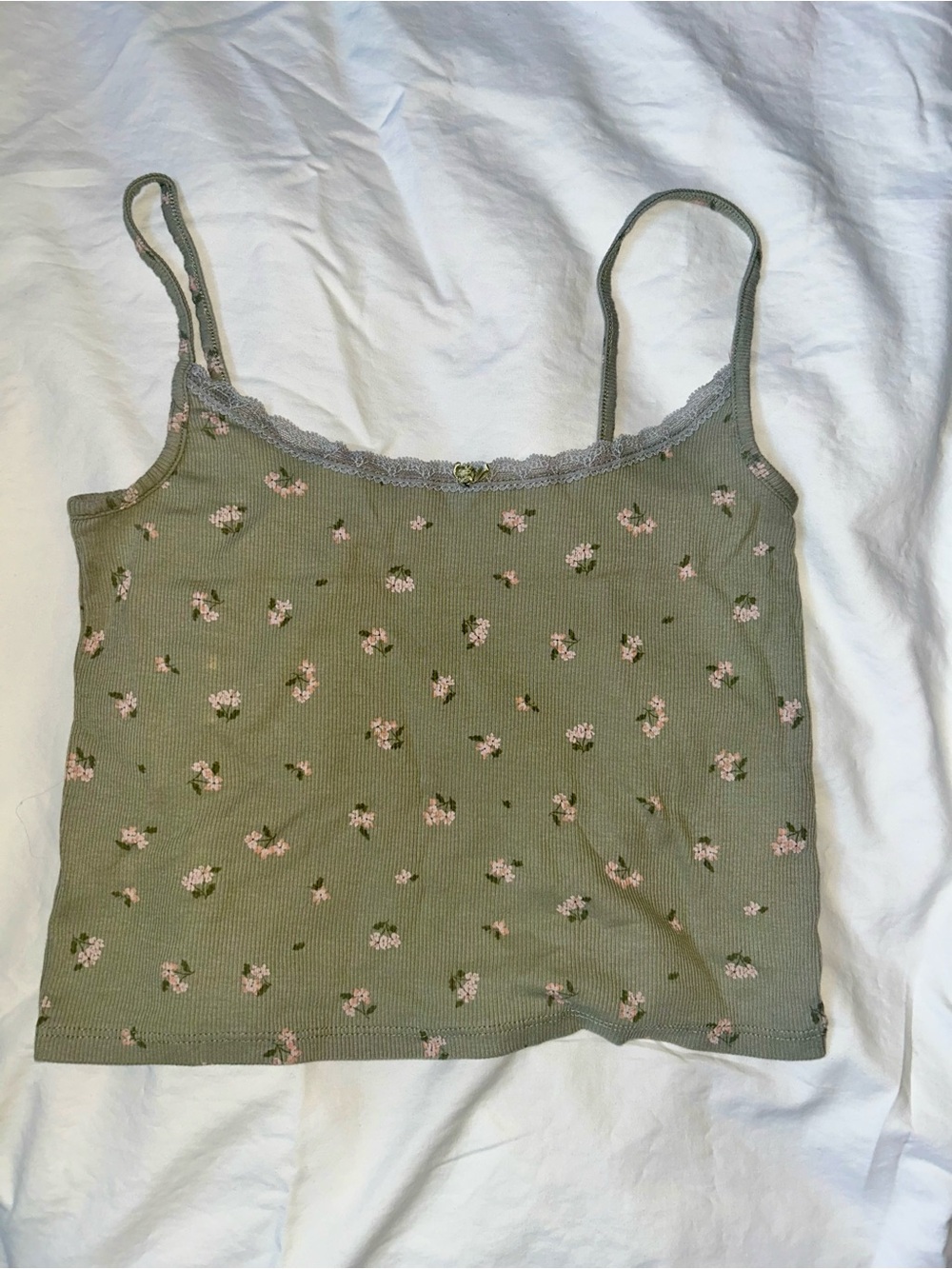 Cotton On Sage Green Floral Lace-Trim Cami